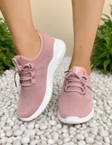 2025 New Women's Breathable Mesh Running Shoes - Lightweight Casual Sports Shoes. With Stable Support, Soft Rubber Sole And Solid Color Design, They Are Suitable For Walking, Jogging And Daily Wear. They Are Fashionable And Comfortable Shoes. - 櫻花粉 - 查看 4