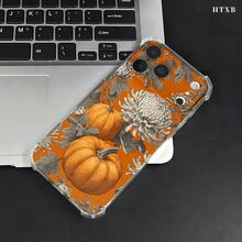 Funda para teléfono con diseño de calabaza blanca y crisantemo, protección anticaídas en las cuatro esquinas, compatible con phone 17, 16, 15, 14, 13, 12, 11 Pro, X y XS. Ideal para Halloween y Acción de Gracias. - transparente - Ver 2