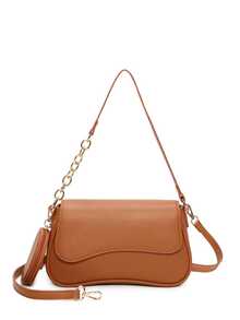 Layton Vivian L8653# Women's Crossbody Bag In Synthetic Leather With Gold Chain Strap, Modern And Elegant Design – Compact And Spacious, Ideal For Outings And Events – Available In Brown, Silver, Apricot, Black, Golden, Beige, Clay, And Champ. - 駝色 - 查看 5