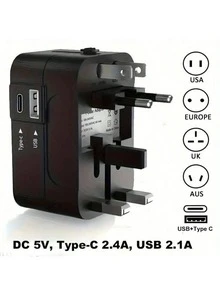 Universal Travel Adapter With 1 USB & 1 Type-C Charging Port, 100-240V Input, Power Adapter For Computer Accessories, Suitable For Over 150 Countries, Essential For Business Trip And Travel, For Laptop, Tablet, Smartphone - EU C Type Plug(220-240V) - View 4