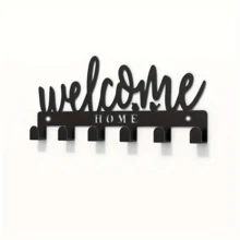 حامل جداري لتعليق المفاتيح - "مرحبا بك في المنزل" ، علاقة مفاتيح معدنية عصرية، سطح مطلي بالبودرة، خطافات سهلة التركيب، مناسب لمدخل المنزل والغرفة والمكتب والممر - إكسسوار ديكور حائطي عصري