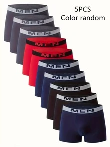 5 Pieces Men's Soft Stretch Underwear With 'MEN' Waistband - Breathable Polyester Blend, Medium Elasticity Comfortable, Machine Washable, Multi-Color Casual Sports Underwear, Daily Comfortable, Fashionable Underwear, Comfortable Fit,A Best Halloween And Christmas Gift For Him - Black - View 2