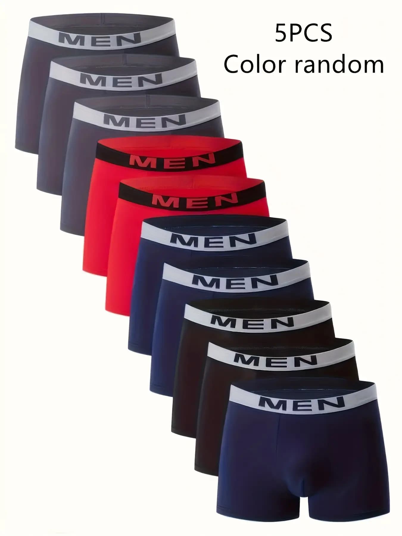5 Pieces Men's Soft Stretch Underwear With 'MEN' Waistband - Breathable Polyester Blend, Medium Elasticity Comfortable, Machine Washable, Multi-Color Casual Sports Underwear, Daily Comfortable, Fashionable Underwear, Comfortable Fit,A Best Halloween And Christmas Gift For Him