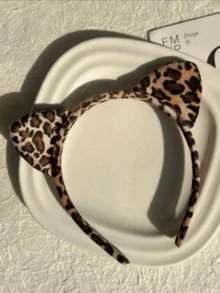1pc Leopard Print Cat Ear Headband Costume Hair Accessory, Christmas/New Year Gift Halloween