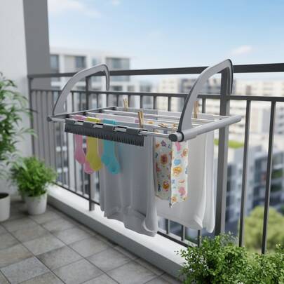 Stendibiancheria in acciaio inossidabile da balcone 50*32*2cm | Appendiabiti in metallo pieghevole per balcone e finestra | Stendibiancheria fisso salvaspazio per uso domestico