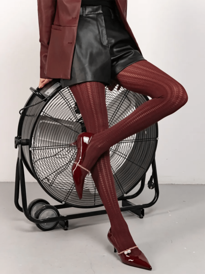 1 Par de Meia-Calça Feminina 50D Coração, Primavera 2025 Jacquard