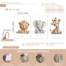 3pcs/Set Modern Canvas Posters, Children's Room Wall Decor Paintings, Room Decoration, Bedroom And Playroom Home Decor - Lion, Elephant, Giraffe, Plush Animal Pattern, Small Animal Pattern, Playroom Decor, Cute And Fun, Minimalist Style, With Or Without Frame, Room Decoration, Home Decor, College Dorm Apartment Decor, Hotel, Home, Living Room, Bedroom, Bathroom And Office Wall Decor Gift - Multicolor - View 14