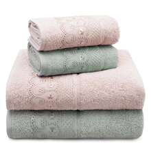 Jogo/Kit 4 Toalhas (2 Banho + 2 Rosto) Barra Bordada 100% Algodão Fio Penteado Bordare Appel - Rosa | Verde - Visão 7