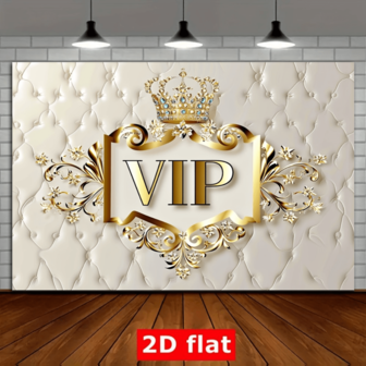 2d Flat Luxury Beige Gold Crown VIP Background Cloth - Elegant Party Decoration, With Crown Embellishments