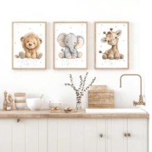 3pcs/Set Modern Canvas Posters, Children's Room Wall Decor Paintings, Room Decoration, Bedroom And Playroom Home Decor - Lion, Elephant, Giraffe, Plush Animal Pattern, Small Animal Pattern, Playroom Decor, Cute And Fun, Minimalist Style, With Or Without Frame, Room Decoration, Home Decor, College Dorm Apartment Decor, Hotel, Home, Living Room, Bedroom, Bathroom And Office Wall Decor Gift - Multicolor - View 5