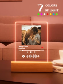 1pc Custom Couple Collage Photo Led Night Light, Personalized Acrylic Night Light With Photo & Text, Custom Photo Lamp, Personalized Photo Collage LED Light, Couple Picture Frame, Personalized Photo Collage Gift For Mother's Day, For Birthdays, For Children's Day, For Graduation, For Weddings, For Housewarming Bedroom, Office, Tea Room, Home, Bathroom, Custom Home Decor