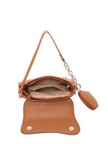 Layton Vivian L8653# Women's Crossbody Bag In Synthetic Leather With Gold Chain Strap, Modern And Elegant Design – Compact And Spacious, Ideal For Outings And Events – Available In Brown, Silver, Apricot, Black, Golden, Beige, Clay, And Champ. - 駝色 - 查看 3