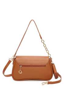 Layton Vivian L8653# Women's Crossbody Bag In Synthetic Leather With Gold Chain Strap, Modern And Elegant Design – Compact And Spacious, Ideal For Outings And Events – Available In Brown, Silver, Apricot, Black, Golden, Beige, Clay, And Champ. - 駝色 - 查看 4