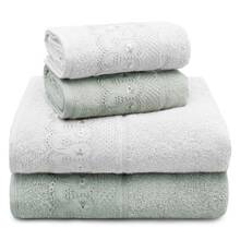 Set/Kit Of 4 Towels (2 Bath + 2 Face) Embroidered Hem 100% Cotton Combed Yarn Bordare Appel - White | Green - View 6