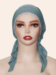 1 Stück Damen Elastischer gestreifter Hijab Schal, Muslimischer Kopftuch mit modischer Kette & Strass Dekor, vielseitig für den täglichen Gebrauch, Lässig & Elegant