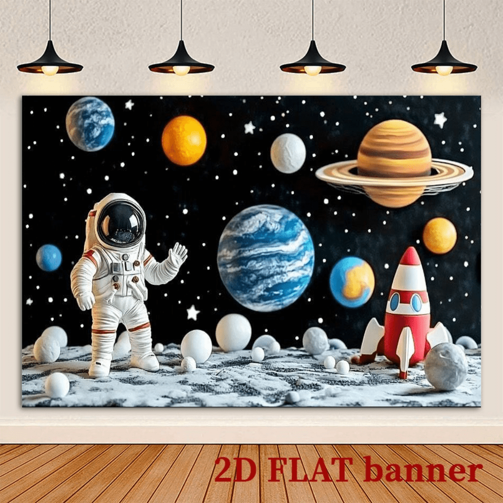 1 Pc Space Theme Birthday Party Background - Cartoon Outer Space Planets, Rockets