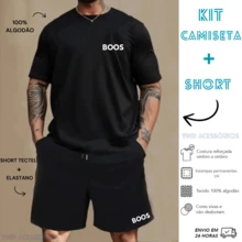 Cotton T-Shirt + Printed Tectel Bermuda Shorts Set - Black/Black - View 1