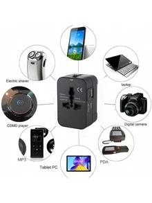 Universal Travel Adapter With 1 USB & 1 Type-C Charging Port, 100-240V Input, Power Adapter For Computer Accessories, Suitable For Over 150 Countries, Essential For Business Trip And Travel, For Laptop, Tablet, Smartphone - EU C Type Plug(220-240V) - View 6