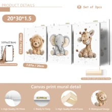3pcs/Set Modern Canvas Posters, Children's Room Wall Decor Paintings, Room Decoration, Bedroom And Playroom Home Decor - Lion, Elephant, Giraffe, Plush Animal Pattern, Small Animal Pattern, Playroom Decor, Cute And Fun, Minimalist Style, With Or Without Frame, Room Decoration, Home Decor, College Dorm Apartment Decor, Hotel, Home, Living Room, Bedroom, Bathroom And Office Wall Decor Gift - Multicolor - View 19