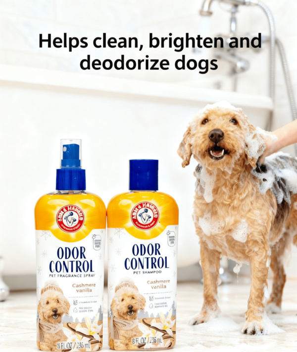 Odor Control Pet Deodorizing Set, Holiday Edition: Includes Dog Shampoo, 8FL OZ + Bath Spray, 8FL OZ, Cashmere Vanilla Scent