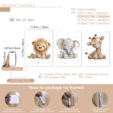 3pcs/Set Modern Canvas Posters, Children's Room Wall Decor Paintings, Room Decoration, Bedroom And Playroom Home Decor - Lion, Elephant, Giraffe, Plush Animal Pattern, Small Animal Pattern, Playroom Decor, Cute And Fun, Minimalist Style, With Or Without Frame, Room Decoration, Home Decor, College Dorm Apartment Decor, Hotel, Home, Living Room, Bedroom, Bathroom And Office Wall Decor Gift - Multicolor - View 20