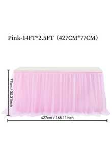 1pc Light Pink Tulle Ruched Table Skirt, Suitable For Rectangular And Round Dining Tables - Perfect For Birthday Party, Wedding, Bridal Shower, Cake Table Decor And All Celebration Events - Baby Pink - View 7