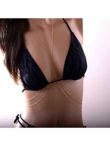 1pc Fashionable Minimalist Double-Layer Tassel Body Chain, Suitable For Women's Daily, Vacation, Beach Wear