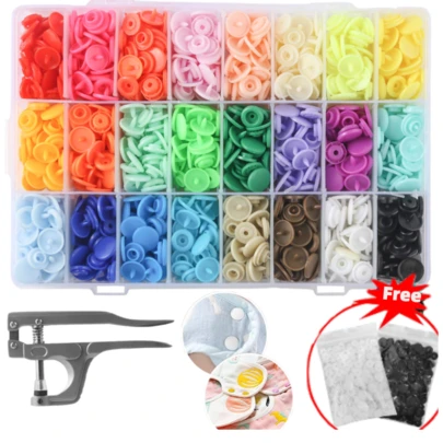 290pcs/Set 24 Colors Snap Buttons, T5 Shiny Round Plastic Snap Fasteners, Punched Snap Buttons, No-Sew Buttons, Suitable For Clothing, Crafts, Maternity Pads, Textiles And Handmade Gifts DIY, Sewing Garments, Leather Snap Buttons, Applicable For Jeans, Clothing, Bags