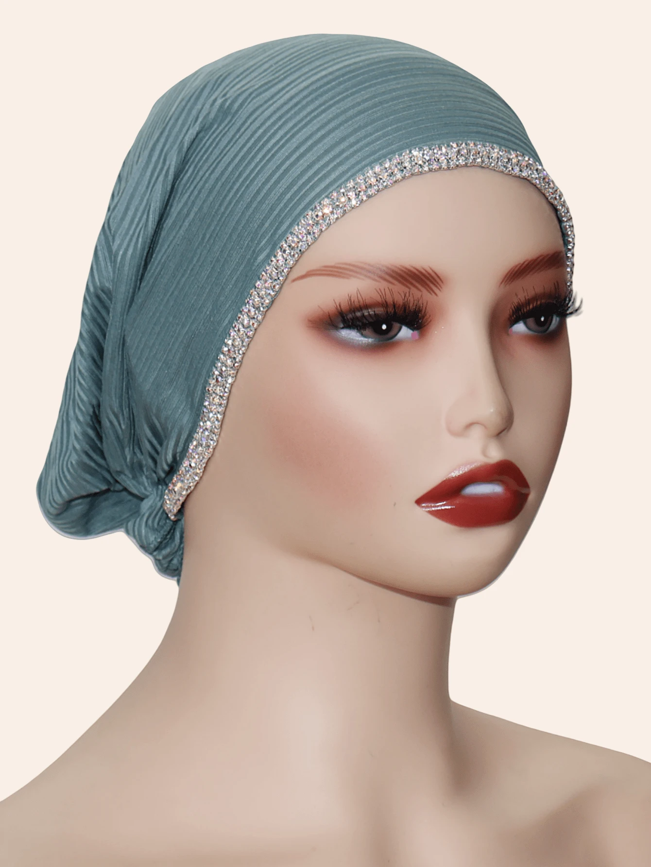 1 Stück Damen Elastischer gestreifter Hijab Schal, Muslimischer Kopftuch mit modischer Kette & Strass Dekor, vielseitig für den täglichen Gebrauch, Lässig & Elegant