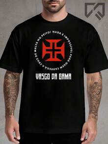 Vasco Da Gama Cruzmaltino Team Shirt Shields Vasco Men's T-Shirt 100% Cotton - 黑色2 - 查看 1