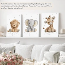 3pcs/Set Modern Canvas Posters, Children's Room Wall Decor Paintings, Room Decoration, Bedroom And Playroom Home Decor - Lion, Elephant, Giraffe, Plush Animal Pattern, Small Animal Pattern, Playroom Decor, Cute And Fun, Minimalist Style, With Or Without Frame, Room Decoration, Home Decor, College Dorm Apartment Decor, Hotel, Home, Living Room, Bedroom, Bathroom And Office Wall Decor Gift - Multicolor - View 12