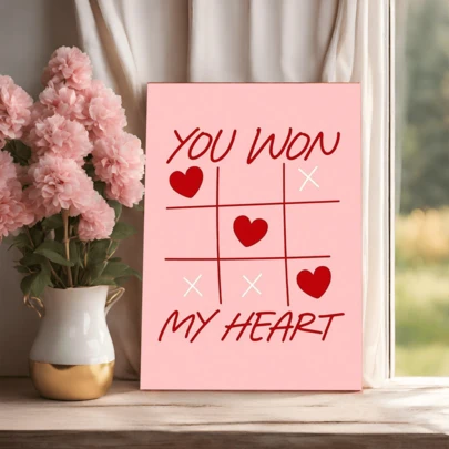 1 PIEZA Día de San Valentín Rojo Rosa Tú ganaste mi corazón, Impresión de arte de pared de San Valentín, Decoración vintage de Día de San Valentín Arte de pared romántico, Regalo de Día de San Valentín para ella, Arte de pared Murales decorativos, Arte de póster, Póster de lienzo, Decoración del hogar