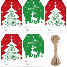 30 Etiquetas de regalo de Navidad con cordón - Etiquetas con nombre de Navidad, etiquetas de regalo de Navidad para envolver regalos, decoraciones navideñas de invierno (rojo y verde)