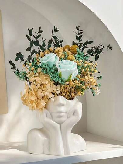 1/2pcs Multi-Function Desk Organizer Box, Pen Holder, Makeup Brush Holder, Decorative Facial Flower Vase, Creative Art Sculpture Home Decor