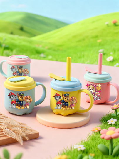 Paw Patrol 1Pc Paw Patrol 200ML/7.03OZ Milk Cup, Chase Water Cup, Skye Party Cup, Coffee Cup, Cute Cartoon Character Design, With Multi-Color Straws, Large Capacity Outdoor Travel Portable Beverage Juice Cup, Suitable For Summer And Winter, Birthday Party Holiday Gifts