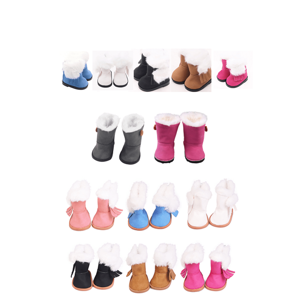 MSYO 1 para butów dla lalek American Girl w rozmiarze 18" lub 14", możliwość wyboru rozmiaru, wielokolorowe, pluszowe, ciepłe buty śnieżne z modnym frędzlem z boku, akcesoria dla lalek, prezent świąteczny, prezent urodzinowy/świąteczny dla małych chłopców i dziewczynek