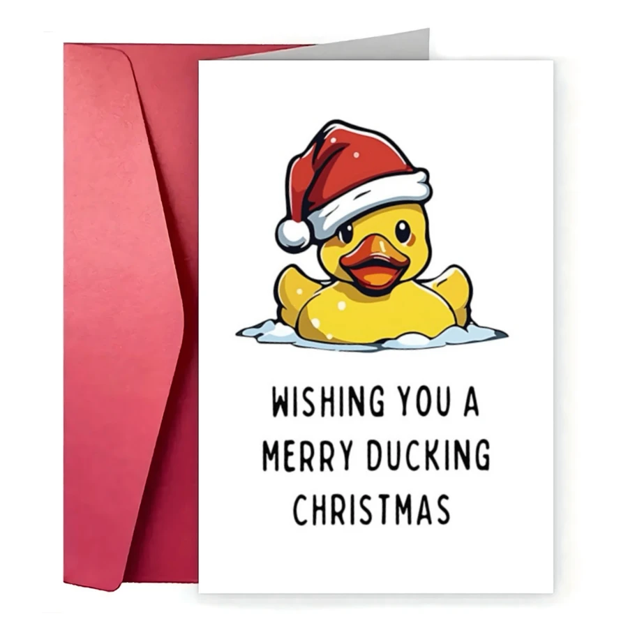 1pc Christmas/Birthday Greeting Card With Funny Duck Wearing Santa Hat Design, Wishing "Merry Christmas (Duck Theme)", Suitable For All, Holiday Blessings, Christmas/Birthday Card. - Multicolor - View 1