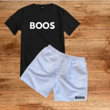 Cotton T-Shirt + Printed Tectel Bermuda Shorts Set - BLACK/WHITE - View 1