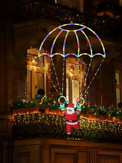 1 Luz decorativa con diseño de Papá Noel en paracaídas, alimentada por USB, con 8 modos de iluminación, adecuada para decoraciones de invierno y Navidad, fiestas, árbol de Navidad, sala de estar, dormitorio, restaurante, decoraciones de pared y porche, hermosos accesorios fotográficos, luces para ambiente navideño, también un maravilloso regalo de Navidad, que significa que Papá Noel está llegando a tu hogar