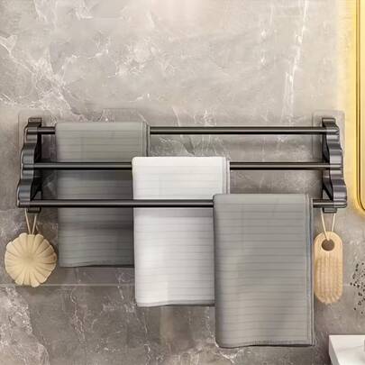 Porta Toalhas de Banho/Rosto Múltiplos Barras com Ganchos Aço inoxidável de alta qualidade - Preto Fosco