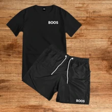 Cotton T-Shirt + Printed Tectel Bermuda Shorts Set - Black/Black - View 2
