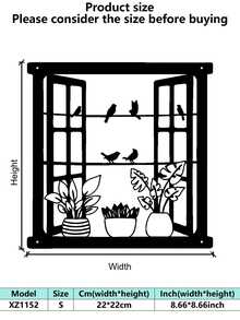 1 peça de escultura de pássaro em metal Art Déco para janela, pintura de parede em ferro, adequada para sala de estar, terraço, varanda - decoração de cerca de jardim interna/externa, pintura de parede, decoração externa