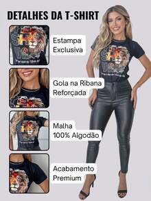 Women's Printed Short Sleeve T-Shirt 100% Cotton Yarn 30.1 Premium - Sư tử Yeshua đen - Xem 3