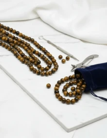 Piedra natural ojo de tigre bola lisa para bisutería, cuentas redondas para elaboración de pulseras, collares, joyería artesanal y accesorios, decoración esotérica, materiales para manualidades, amuletos energéticos y regalos personalizados. - 1 tira - Ver 3