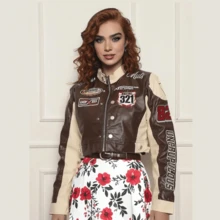 Women's Racing Mutz Motocross Racer Style Embroidered Jacket Coat Blouse - Màu nâu  Mocha - Xem 1