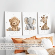 3pcs/Set Modern Canvas Posters, Children's Room Wall Decor Paintings, Room Decoration, Bedroom And Playroom Home Decor - Lion, Elephant, Giraffe, Plush Animal Pattern, Small Animal Pattern, Playroom Decor, Cute And Fun, Minimalist Style, With Or Without Frame, Room Decoration, Home Decor, College Dorm Apartment Decor, Hotel, Home, Living Room, Bedroom, Bathroom And Office Wall Decor Gift - Multicolor - View 11