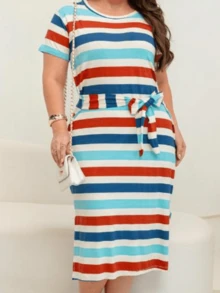 Plus Size Dress, Loose Evangelical Fashion, T-Shirt - 藍色 - 查看 2