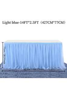 1pc Light Blue Sheer Ruffle Table Skirt, Fits Rectangular & Round Dining Tables - Perfect For Birthday Party, Wedding, Bridal Shower, Cake Table Decor And All Celebrations