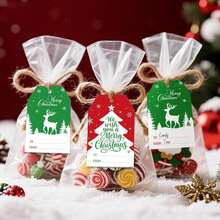 30 Etiquetas de regalo de Navidad con cordón - Etiquetas con nombre de Navidad, etiquetas de regalo de Navidad para envolver regalos, decoraciones navideñas de invierno (rojo y verde)