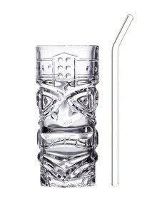 Pahar Tiki transparent, 1 buc - 450 ml - Perfect pentru cocktailuri exotice, limonadă, ceai cu gheață, băuturi mixte - Exotic Zombie, rom, Mai Tai, Colada, Punch, Hurricane, articole de bar